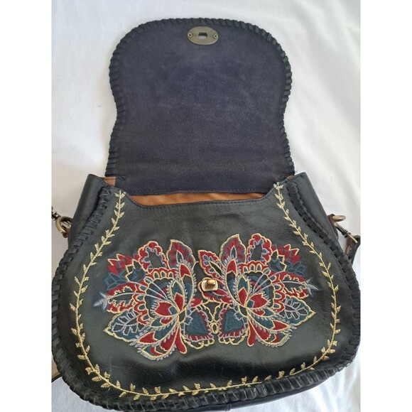 Patricia Nash Arezzo Saddle Bag Black Leather Purse Embroidered - Picture 13 of 16